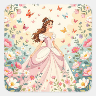 Adesivo Quadrado Linda princesa com borboletas