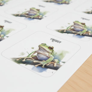Adesivo Quadrado Linda Rã de Árvore em Aquarela, personalizada