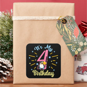 Adesivo Quadrado Linda tucano 4 de aniversário de 4 anos Menina de 