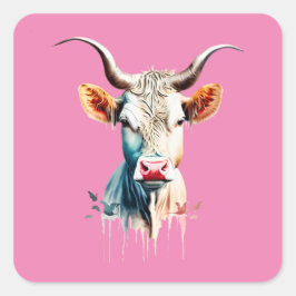 Adesivo Quadrado Linda Vaca Artística