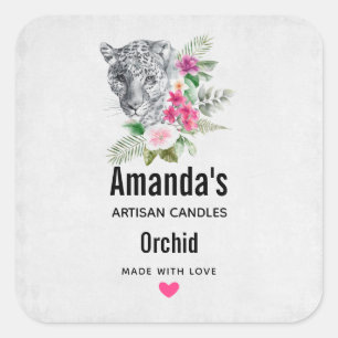 Adesivo Quadrado Linda Vela de Retrato de Cabeça-Leopardo ou Biz de