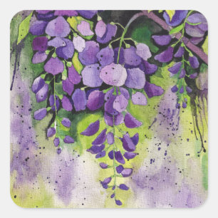 Adesivo Quadrado Lindas Flores De Wisteria Em Aquarela 