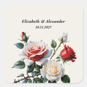 Adesivo Quadrado Lindas rosas florais rosa branco vermelho casament