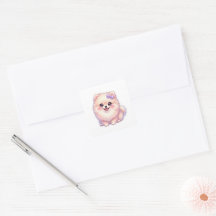 Lindo Cachorrinho Pomerânia Kawaii Laço Roxo Paste