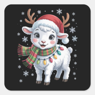 Adesivo Quadrado Lindo Cordeiro Natal Divertido Amante de Animais F
