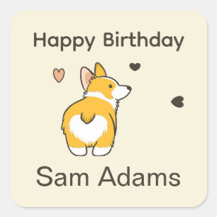 Adesivo Quadrado Lindo corgi feliz aniversário