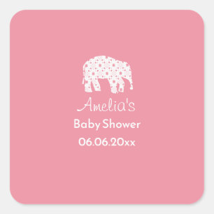 Adesivo Quadrado Lindo Elefante Branco Chá de Bebê Personalizado 