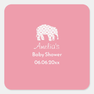 Adesivo Quadrado Lindo Elefante Branco Chá de Bebê Personalizado