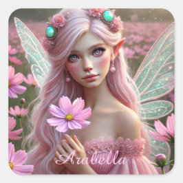 Adesivo Quadrado Lindo Fada de Outubro em Cosmos