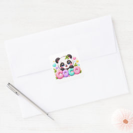 Adesivo Quadrado Lindo Kawaii Coco Panda Nome Pastel Rosa Brilhante