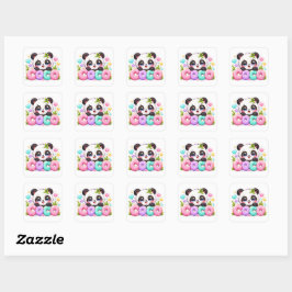 Adesivo Quadrado Lindo Kawaii Coco Panda Nome Pastel Rosa Brilhante