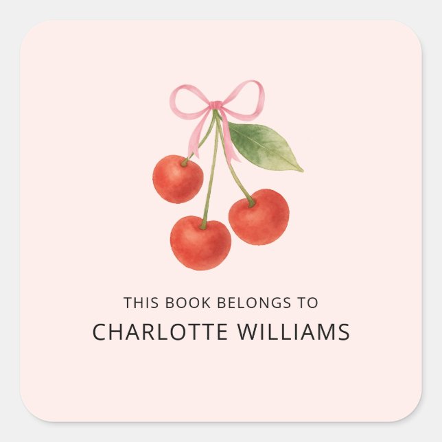 Adesivo Quadrado Lindo Laço Coquette cereja Volta às Aulas Crianças (Frente)