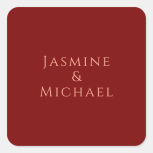 Adesivo Quadrado Lindo Minimalista Vermelho Escuro e Pêssego Nome P