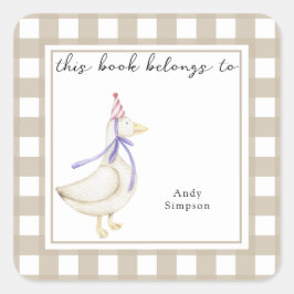 Adesivo Quadrado Lindo Pequeno Ganso Este livro pertence a