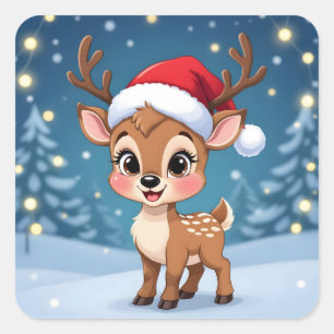 Adesivo Quadrado Lindo pequeno renascimento com chapéu de Natal