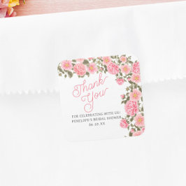 ADESIVO QUADRADO LINDO ROSAS SELVAGENS ROSA CASAMENTO OBRIGADO