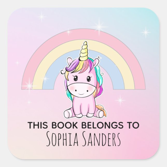 Adesivo Quadrado Lindo Unicornio Acuarela Multicolor  (Frente)