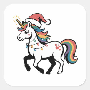 Adesivo Quadrado Lindo Unicórnio Cervo Rena Luzes de Natal Engraçad