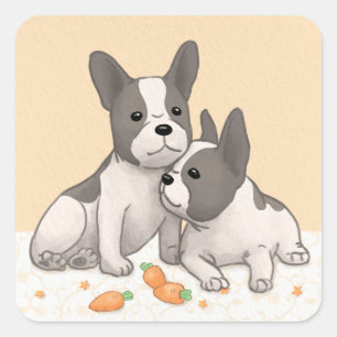 Adesivo Quadrado Lindos Bulldog Ilustração de Arte