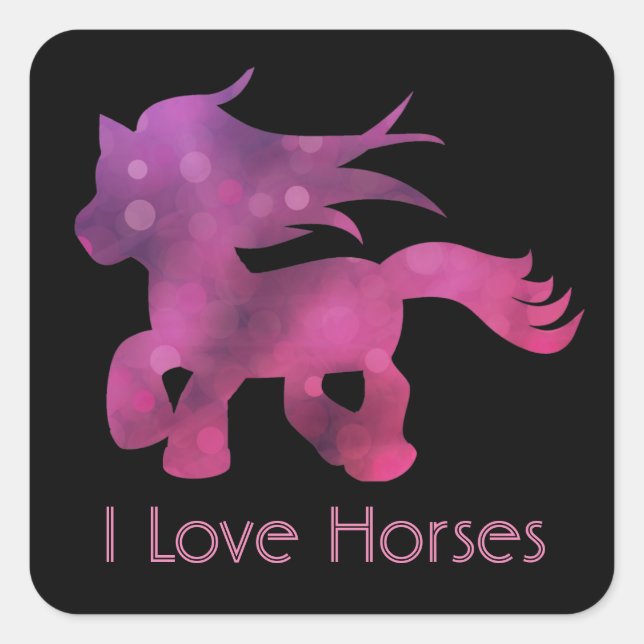 Adesivo Quadrado Lindos Eu Amo Cavalos (Frente)
