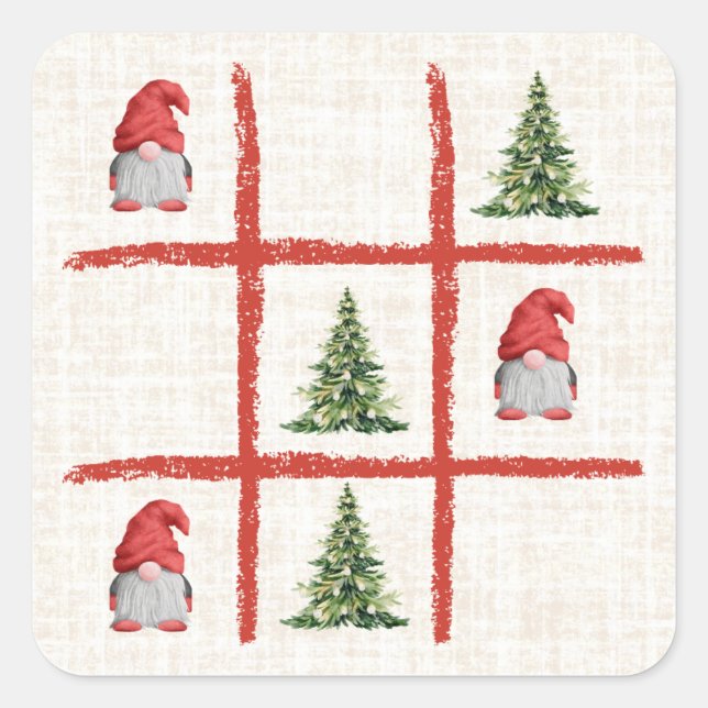Adesivo Quadrado Linen Gnome Christmas Trees Tic Tac Toe (Frente)