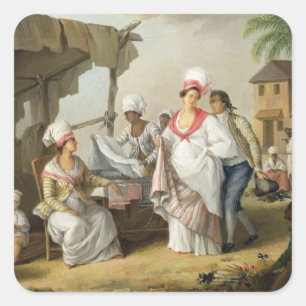 Adesivo Quadrado Linen Market, Roseau, Domínica, c.1780 (óleo em la