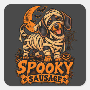 Adesivo Quadrado Linguiça Assustadora Dachshund Múmia Halloween Dox