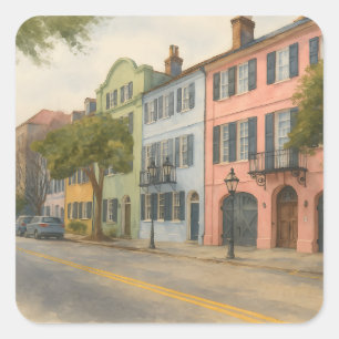 Adesivo Quadrado Linha Arco-Íris de Charleston Watercolor