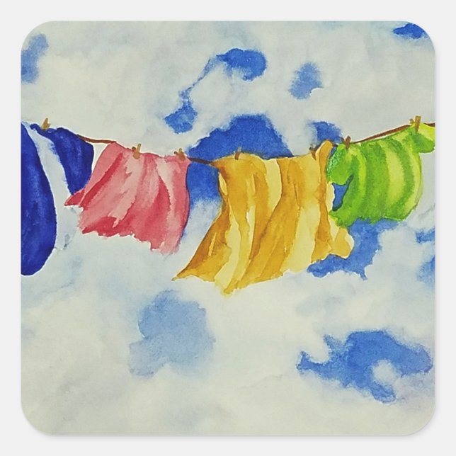 Adesivo Quadrado Linha de roupa para lavar no exterior (Frente)