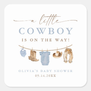 Adesivo Quadrado Linha de Roupas de Bebê Azul Pequeno Cowboy Churra