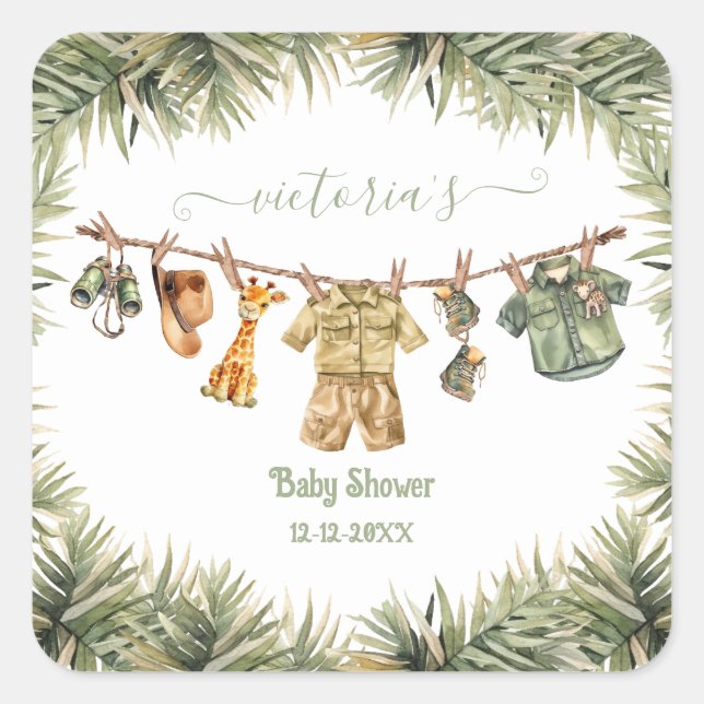 Adesivo Quadrado Linha de Trevo do Chá de fraldas Safari (Frente)