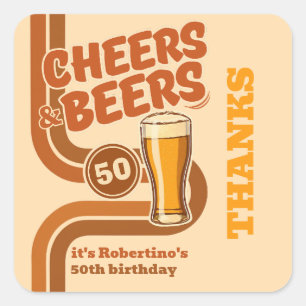Adesivo Quadrado Linha Negrita Retro Cheers & Beers 50º Aniversário