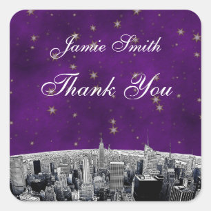 Adesivo Quadrado Linha NYC Etched 2 Roxo Estrela Dourada Obrigado