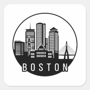 Adesivo Quadrado Linha Skyline da cidade de Boston