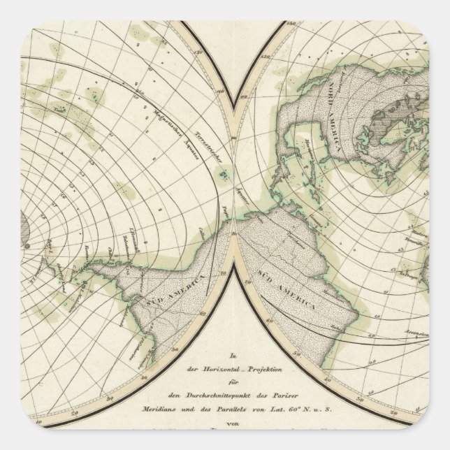 Adesivo Quadrado Linhas de isodinâmica do mundo (Frente)