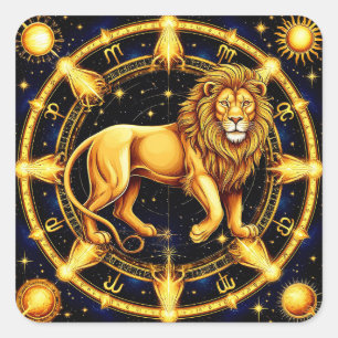 Adesivo Quadrado Lion Zodiac Símbolo Sobre Celestial Starry Backgro