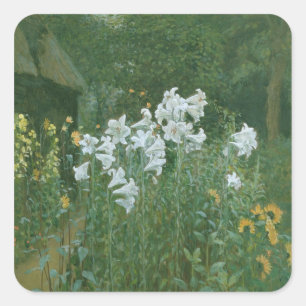 Adesivo Quadrado Lírios de Madonna em um jardim