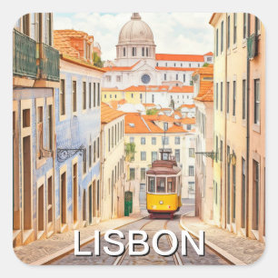 Adesivo Quadrado Lisboa Portugal Panteão Alfama Aquarela