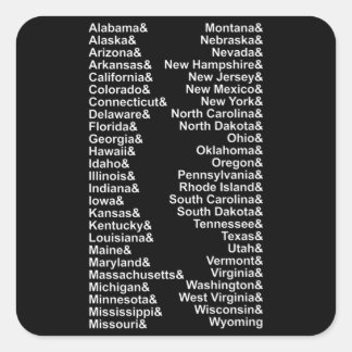 Adesivo Quadrado Lista de Ampersand dos 50 Estados EUA