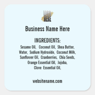 Adesivo Quadrado Lista de ingredientes com o site de logotipo em Li