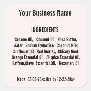 Adesivo Quadrado Lista de Ingredientes de Blush Produto Skincare fe