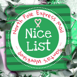 Adesivo Quadrado Lista de Natal Nice North Pole Mail
