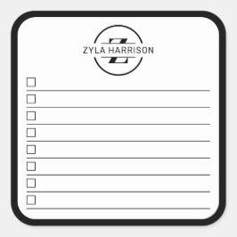 Adesivo Quadrado Lista de Tarefas com Monograma Preto e Branco Mode