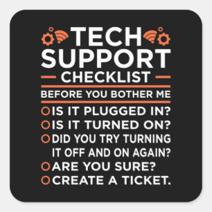 Adesivo Quadrado Lista de verificação do suporte técnico Program