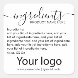 Adesivo Quadrado Lista Simples de Ingredientes Pretos e Brancos Min