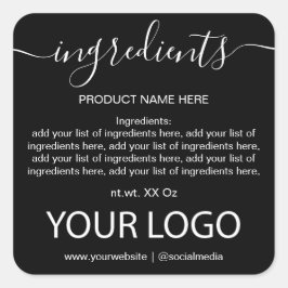 Adesivo Quadrado Lista Simples de Ingredientes Pretos e Brancos Min
