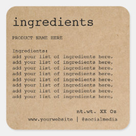 Adesivo Quadrado Lista Simples de Ingredientes Pretos e Brancos Min