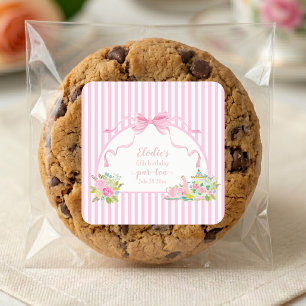 Adesivo Quadrado Listra Floral Rosa Vamos Par-tea Aniversário