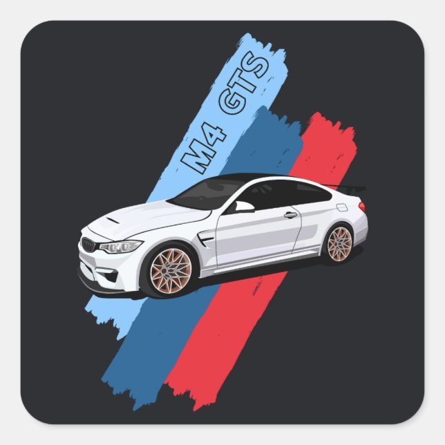 Adesivo Quadrado Listras de corrida brancas da besta de desempenho (Frente)