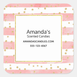 Adesivo Quadrado Listras de Lâmpada Rosa Faux Dourado Confetti Bu
